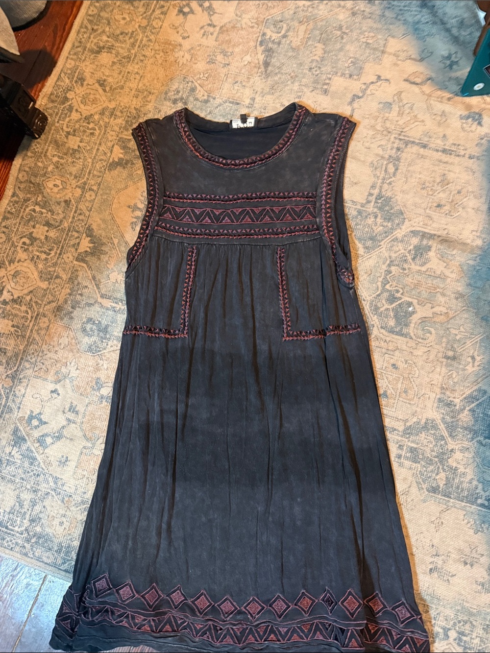 POL Black Sleeveless Embroidered Girls' Dress with Pink Trim